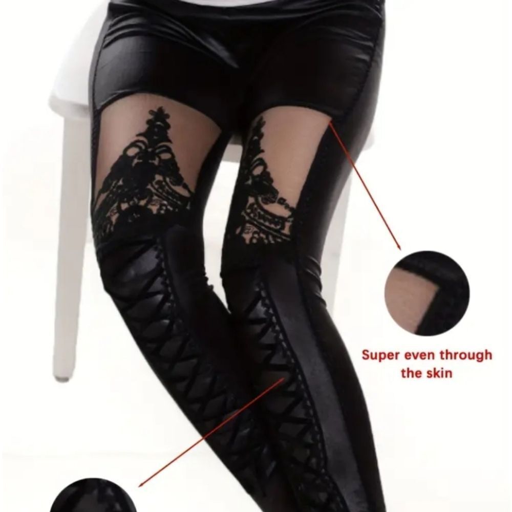Ladies Elegant Black Lace Panel Leggings Sz Large - Picture 12 of 12